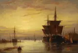 Colliers at Kingston Quay on the Adur by Richard Henry Nibbs, oil on canvas, sold Jun 2023