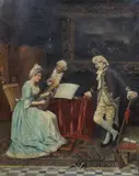 The Music Lesson by Pietro Pederzoli, oil on canvas, sold Jun 2023