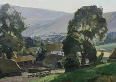 Saddlescombe Farm, Sussex by Edwin Byatt, oil on canvas, sold Jun 2023
