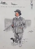 Come along my dear, here by Charles Johnson Payne, ink and conté, sold Jun 2023