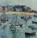 Sailing boats in harbouroil on boardsigned37 by John Anthony Park, oil on board, sold Jun 2023