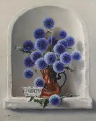 Echinops in an alcove by Robert Chailloux, oil on canvas, sold Jun 2023