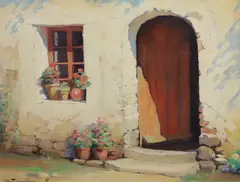 The Open Door by Robert Chailloux, oil on board, sold Jun 2023