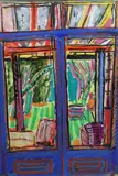 Garden viewed through French doorswatercolour and by George Hooper, oil, sold Jun 2023