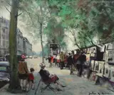 French street scene with picture sellersoil on by Jules Rene Herve, oil on canvas, sold Jun 2023