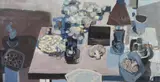 Blue still life by Anthony Whishaw, oil on board, sold Jun 2023