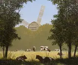 Friesians and windmill beside a cornfieldoil on canvassigned and by Edward Hersey, Oil on original canvas in good condition, one tiny dent to the canvas near, offered Jun 2023