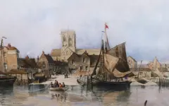 Old Shoreham Harbour by Richard Henry Nibbs, watercolour, sold Jun 2023