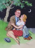 Do you believe in love at first sight?' 'Do I! I've got to by Donald McGill, watercolour, sold Jun 2023