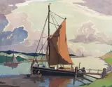 Morning Calm by Eric Slater, woodcut, sold Jun 2023