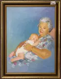 Grandma and child by Paul Anthony Millener, acrylic on board, sold Aug 2023