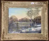 Winter landscape by Clive Madgwick, oil on canvas, offered Aug 2023
