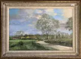 Spring landscape by Clive Madgwick, oil on canvas, offered Aug 2023