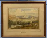 Cattle being led across a ravine with mountainous ranges on the by David Cox Snr., watercolour, sold Aug 2023