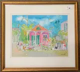 Key West street scene by Martha De Poo, watercolour and ink, sold Aug 2023