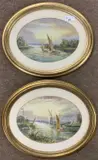 Somerleyton wherry scene, watercolours in oval by Edwin Earp, watercolor, offered Aug 2023