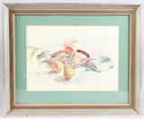 Still Life, a plate, apples and cup by George Weissbort, 1957, Watercolour, sold Aug 2025