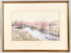 River landscape by John George Sowerby, watercolour, offered Aug 2025