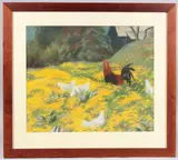 Chickens in a field by Yuri Kruglov, watercolour, offered Aug 2025