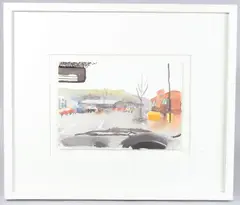 View from a car windscreen by Danny Markey, watercolour, offered Aug 2025