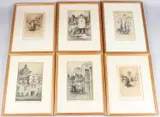 Six views including Durham Castle, Henley on Thames, Wells Cathedral and 'A Street in Rouen' black and white prints, largest 22 x 14cm by Featherstone Robson, print (other), sold Aug 2025