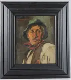 Head and shoulders portrait of a man by Wilhelm Heinrich Burger-Willing, oil on panel, sold Jul 2025
