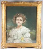 Portrait of a young girl by Leon Sprinck, pastel on canvas, sold Jul 2025