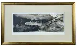 Print - mountainous village scene with a row of by John Knapp-Fisher limited edition, print, sold Dec 2023