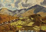 Deiniolen From Above by Keith Gardner, oil on board, sold Nov 2023