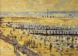 Prestatyn Shore Breakwaters by Keith Gardner, oil on board, sold Nov 2023