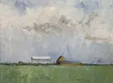 Barn in Warwickshire by Seiriol Davies, oil on canvas, sold Nov 2023