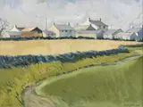 Coastal Farm, Pembrokeshire by Seiriol Davies, 2001, oil on board, sold Nov 2023
