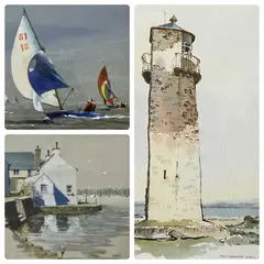 3 x watercolours - Southness Point Old Light by David Wilson, watercolor, sold Nov 2023