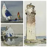 3 x watercolours - Southness Point Old Light by David Wilson, watercolor, sold Nov 2023
