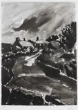 Print - cottages in a country lane by Kyffin Williams Ra limited edition, print, sold Nov 2023