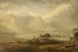 Trees and river within a valley setting by Copley Fielding, 1849, oil on canvas, sold Nov 2023