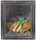 A cushion framed by Diccon Swan, oil, sold Feb 2023