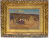 Waiting for the bus by Adriaan Hendrik Boshoff, oil on board, sold Feb 2023