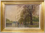 a gilt-framed oil on canvas study, figures promenading down by John Anthony Horwood, oil on canvas, offered Nov 2022