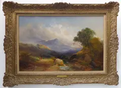 Figures and a dog on a country pathway by Joseph Horlor, oil, sold Oct 2022