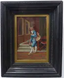 Portrait of a courtier in 17th century dress standing by William Anstey Dolland, oil on panel, sold Oct 2022