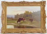 Calves at the river's edge by Edward Henry Holder, oil on canvas, offered Oct 2022