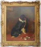 Portrait of a Collie dog seated in an interior by D Gourlay Steell, 1864, oil on canvas, sold Oct 2022