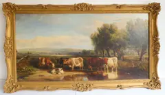 Cattle watering beneath willows by Henry Brittan Willis, oil on canvas, offered Oct 2022