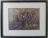 a watercolour study of ferns, leaves and various flowers, signed and by Emily Bolton, 1875, watercolour, sold Oct 2022