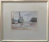 ARWS, RWS (British, 1910-1974) -  study of boats moored up at low tide, by Edward Seago, watercolour, sold Oct 2022