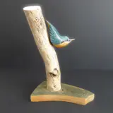 a good and realistic wooden carving of a nuthatch on a branch, signed and annotated by John Mainwaring, ink, sold Oct 2022