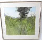 Lone Tree Behind Tall Grass by Neil Canning, watercolour, sold Jul 2022