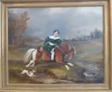 A young boy riding his pony in a paddock accompanied by his terrier by Francis Calcraft Turner, 1836, oil on canvas, sold Jun 2022