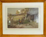 A cock pheasant and two hens in a landscape by Roland Green, watercolour, sold Jun 2022